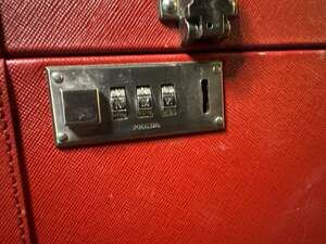 Vintage Prada Red Saffiano Leather Train Case Cosmetic Trunk